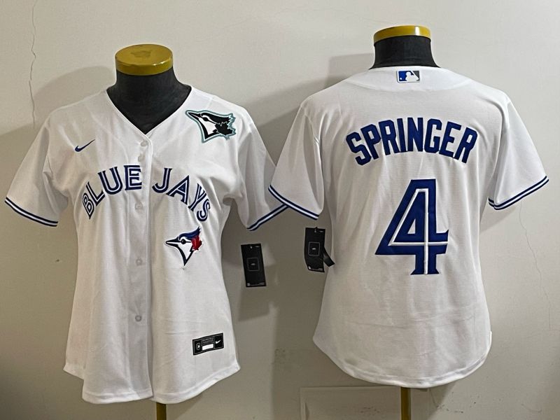 Women 2025 Toronto Blue Jays #4 Springer  white Game Nike MLB Jersey style 004->women mlb jersey->Women Jersey